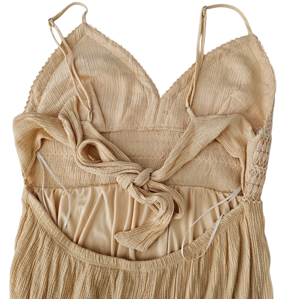 Love Tree Large Beige Crochet Lace Tiered Mini Dress Boho Sun Dress Open Back - Picture 4 of 9